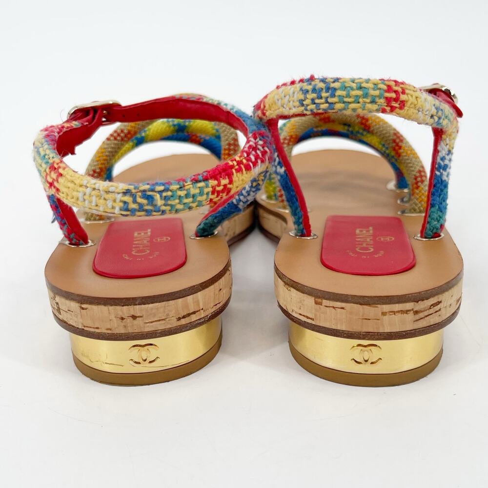 Chanel S/S 2017 Multicolor Rope Cork CC Gold Heel Ankle Strap Sandals EU 37 - Picture 7 of 12
